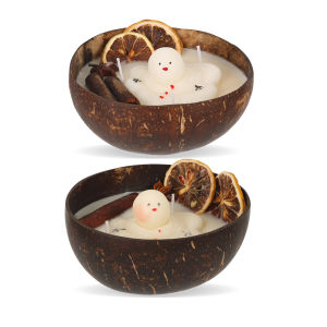 [crystalawaking] Christmas Snowman Coconut Shell Candle Coconut Scented Candle Soy Wax Fragrance Candle for Festival Table Decoration
