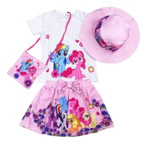my little pony 4 piece for kids 2-10yrs old (hat+bag+tops+skirt)