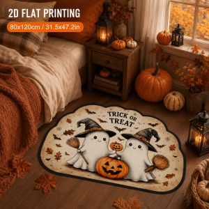 Cute Ghost Halloween Alien Doormat Non-Slip Shag Bathroom Mat Spooky Entryway Holiday Rug Festive Home Decor Floor Mat