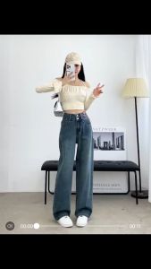 American retro washed jeans for women petite summer high waist straight pants loose casual wide leg trousers