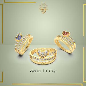 CINCIN WANITA EMAS GOLD 8K (375) MODEL KASUAL TUMPUK 3 LAYER LOVE SERIES MEWAH ELEGAN KOREA - CT 182