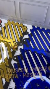 COVER RADIATOR SIRIP MCO MERK MOSCOW FREE BAUT BOSH PEMASANGAN BAHAN AKRILIK TEBAL 3 MM ANTI KARAT DAN AWET TAHAN LAMA PILIHAN MOTOR NMAX / AEROX / LEXI VARIO 125 /150 PCX /ADV VARIO 160 / PCX 160 / ADV 160 /ADA 4 PILIHAN WARNA BIRU MERAH SILVER GOLD