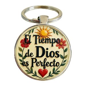 1PC El Tiempo De Dios Es Perfecto Spanish Keychain Glass Dome Inspirational Faith Keyring Christian Gift for Mom Family Friend