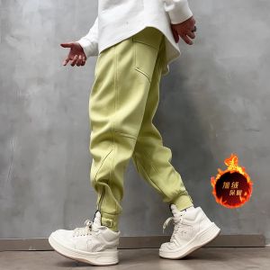 Mens Fleece Lined Thickened Cuffed Sweatpants Autumn Winter Sports Casual Fashion Zipper Design Comfortable Loose Fit Long Pants