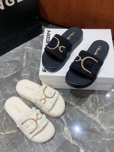 Womens Thick Bottom Slippers Outdoor Wear Summer New Heightening Platform Sandals High-End Flat Slippers Metal Element Korean Style