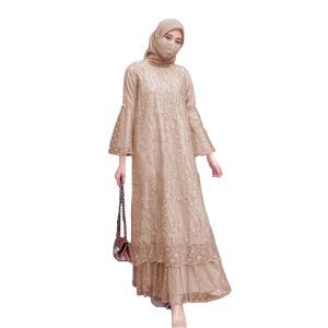 GAMIS MAXI ANGELA / FULL BRUKAT TULEE / DEPAN DAN BELAKANG / DRESS WANITA TILE DOT FREE MASKER