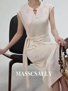 MASSCSALLY | New Chinese Style Embroidered Slimming Qipao Long Dress