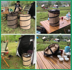 Outdoor Portable Compression Foldable Camping Trash Can Stream Tracing Picnic Field Wild Traceless Storage Bucket round Barrel Shape