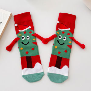 Womens Socks Cartoon Creative Christmas Wear Funny Handholding Kawaii Cute Socks High Quality Cotton Mid-tube Socks For Girl
