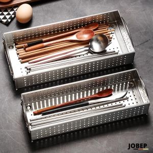 Khay rổ đựng muỗng đũa thìa dụng cụ nhà bếp ráo nước Inox 304 JMD02 cao cấp có tay cầm