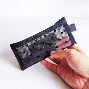 Large Capacity Portable Travel Makeup Brush Storage Bag Mesh Design Heart Shaped Cosmetic Bag Eyebrow Pencil Case  Style