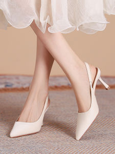 Womens Padded Head Sandals Summer New Pointed Toe High Heels Back Empty One-Strap Thin Heel Black Professional Single Shoes