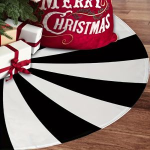 VIKAMA Black White Simple Rotating Candy Christmas Tree Skirt Festival Home Decor Winter Party Accent Easy Clean Washabl