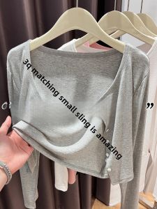 Áo Len Cardigan Dệt Kim Ice Silk Màu Xám Cho Nữ Áo Khoác Ngoài Mùa Hè Chống Nắng Áo Ngắn Áo Khoác Ngoài Mỏng Kiểu Dáng Thường Ngày Chất Liệu Polyester