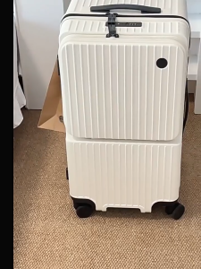 Large Capacity Front Opening Luggage with Cup Holder & USB Charging Port Travel Suitcase Carry On