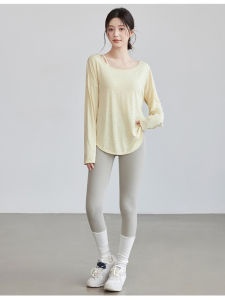 Womens Yoga Clothes Loose Breathable Pilates Training Fitness Sports Autumn Winter New Arrival Shoulder Exposure round Neck Long Sleeve