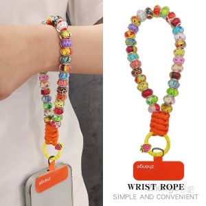 สร้อยข้อมือโซ่โทรศัพท์มือถือทำด้วยมือ สร้อยข้อมือสั้นสีสันสดใสระดับไฮเอนด์สำหรับผู้หญิง ตกแต่งด้วยคริสตัลและโลหะผสม