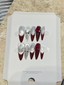 2024 Handmade Wearable Nail Tips Elegant Nude Red Wine Color New Year Style Long Sharp Tips Chinese Style Nail Art Accessories