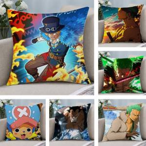 Bandai | One Piece Roronoa Zoro Anime Plush Pillow Cover Soft Short Plush Cushion Cover For Sofa Bedroom Home Decor Gift Decoration