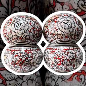 ถ้วยถมมุกเต็มใบ ขนาดใหญ่ ดอกพุดตาน (1คู่)