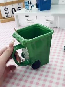 400ml Distinctive Trash Can Design Mug Trendy Office Coffee Mugs Creative Garbage Trash Can Shape Coffee Milk Cups