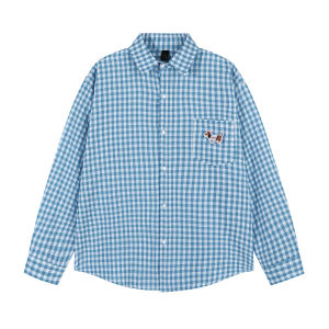 เสื้อเชิ้ตลายสก็อตแขนยาวผู้ชาย ฤดูใบไม้ผลิและฤดูใบไม้ร่วง คู่รัก แขนสั้น ป้องกันแสงแดด ผ้าฝ้ายผสมโพลีเอสเตอร์ คอกลม ปกเสื้อเชิ้ต