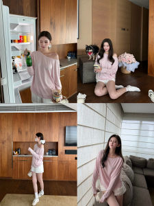 OIOI ESSE | Áo Thun Nữ Dáng Rộng Phong Cách Bình Thường Với Thiết Kế Rhinestone Bán Vai