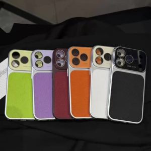 Ốp Điện Thoại Da PU Chống Sốc Cửa Sổ Lớn Màu Sắc Nổi Bật Dành Cho iPhone 13/14/15/16/17 Pro Max Thiết Kế Sáng Tạo Bảo Vệ Ống Kính Bằng Kính