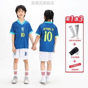 Brazil National Team Childrens Football Uniform Set Training Wear Home Stadium Short Sleeve Soccer Kit for Kids