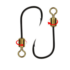 ICERIO 10pcs Rotating Fish Hook with Swivel High Carbon Steel Sharp Barbed for Spoon Minnow Lure Worm Hooks