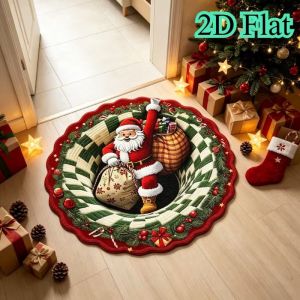 VIKAMA Santa Claus Round Rug with Cutouts Creative 2D-Printed Plush Non-Slip Living Room Rug Indoor Christmas Home Decor