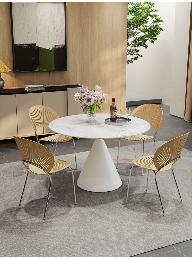 Round White Microcrystal Stone Rock Slab Minimalist Luxury Home Dining ...