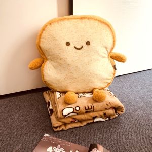 Cartoon Toast Foldable Office Nap Two-In-One Pillow Blanket Car Use Cushion Soft Plush Korean Style Square Shape Mid-Fill