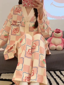 BED TIME STORY ชุดนอนเซ็ท2ชิ้น ชุดนอนแขนยาว ชุดนอนลายการ์ตูน ฟรีไซส์ อก 32-44 นิ้ว W-033