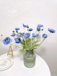 Blue Iceland Poppies Silk Flower Single Stem Artificial Decorative Tabletop Placement Home Decoration Flower Arrangement
