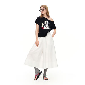 DUSHU | Dalmatian Print Off-Shoulder T-Shirt