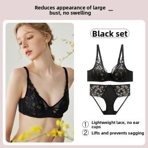 Ultra Thin Full Coverage Lift Support Black Lace Bra Set