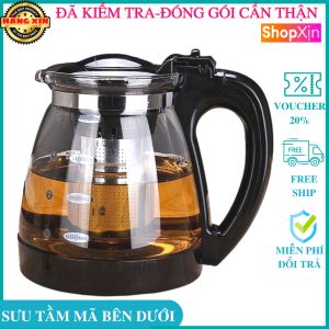 Bình pha trà thuỷ tinh có lõi lọc dung tích 1500ml bình nước thủy tinh có lõi lọc trà inox nắp đậy và quai cầm chống nóng cao cấp