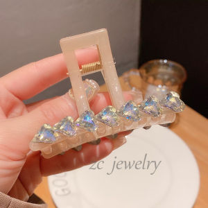 Elegant Korean Style Heart Shaped Diamond Shark Clamp Hair Clip Womens Medium Size Fashionable Hair Accessories