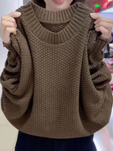 เสื้อสเวตเตอร์ถักแฟชั่นสำหรับผู้หญิง ฤดูใบไม้ร่วง/ฤดูหนาว 2025 ใหม่ ชุดชั้นใน แขนยาว ทรงหลวม คอตั้ง แขนยาว ปกติ