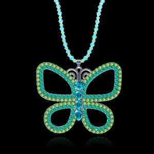 Large Butterfly Choker Necklace Bead Chain Crystal Butterfly Pendant Necklace for Women Elegant Costume Jewelry