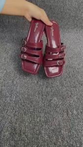YELLOW Rere -  Sandal Wanita Teplek Kekinian Full Busa Flat Premium Sendal Slop Gesper 3 Sendal Cewek Platform Ready 37 - 40