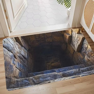VIKAMA 2D Optical Illusion Endless Cave Design พรมเช็ดเท้าพรมสำหรับห้องนอนพรมสำหรับห้องนั่งเล่นพรมปูพื้นยินดีต้อนรับเสื่อตกแต่งบ้าน
