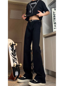 กางเกงยีนส์ทรงตรงสีดำสำหรับผู้ชาย ทรงหลวม ทรงยาว ทรงเข้ารูป ทรงเอวสูง กางเกงขายาวทรงขาบานเล็กๆ ทรงลำลอง