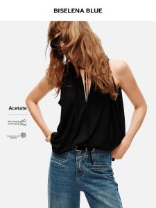 BEIQIANI | Flowing A-Line Sleeveless Tied V-Neck Top