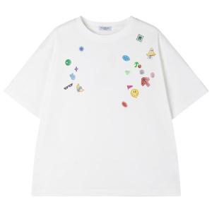 Quick Dry Antibacterial Pure Cotton Short Sleeve T Shirt Childrens Summer New Creative Sticker Printing Casual Loose Fit