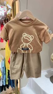 Katun Kasual baju kaos anak anak laki laki musim panas Gaya Korea setelan kaos bayi perempuan Cantik imut Celana Pendek pakaian anak anak cowok import