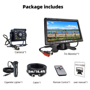 HD Easy To Install Backup Reverse Camera - 7" LCD Color Rear View Monitor 12V/24V for Bus Truck RV Trailer Pickups RV Lorry