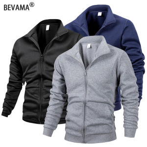Mens Slim Fit Sport Jacket Spring Autumn Long Sleeve Zipper Jacket Solid Color Stand Collar Warm Jacket Outdoor Casual Tracksuit