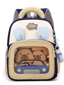 Cute Anti-Slip Kids Backpack for Nursery Boys And Girls Small And Medium Class Stylish School Bag Capybara Pattern Dual Shoulder Straps